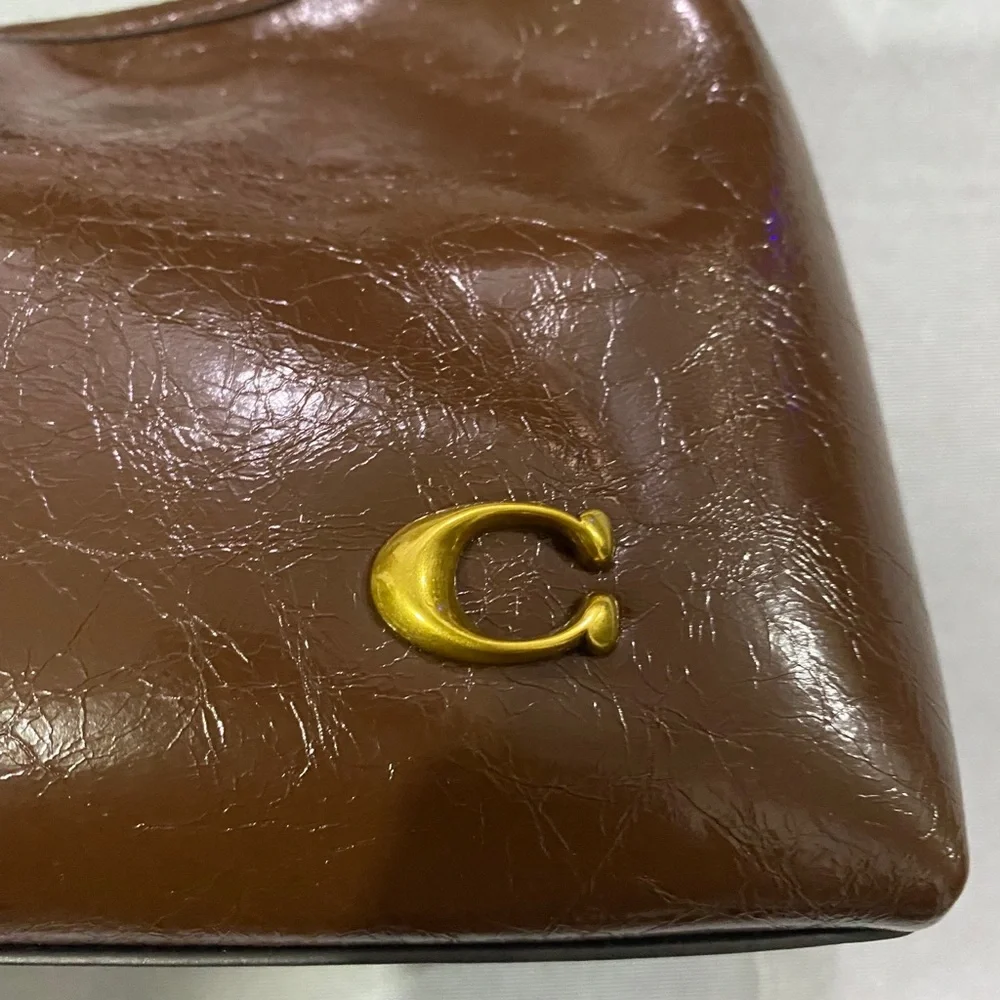 Coach Dark Brown Leather Shoulder Bag with Gold Hardware